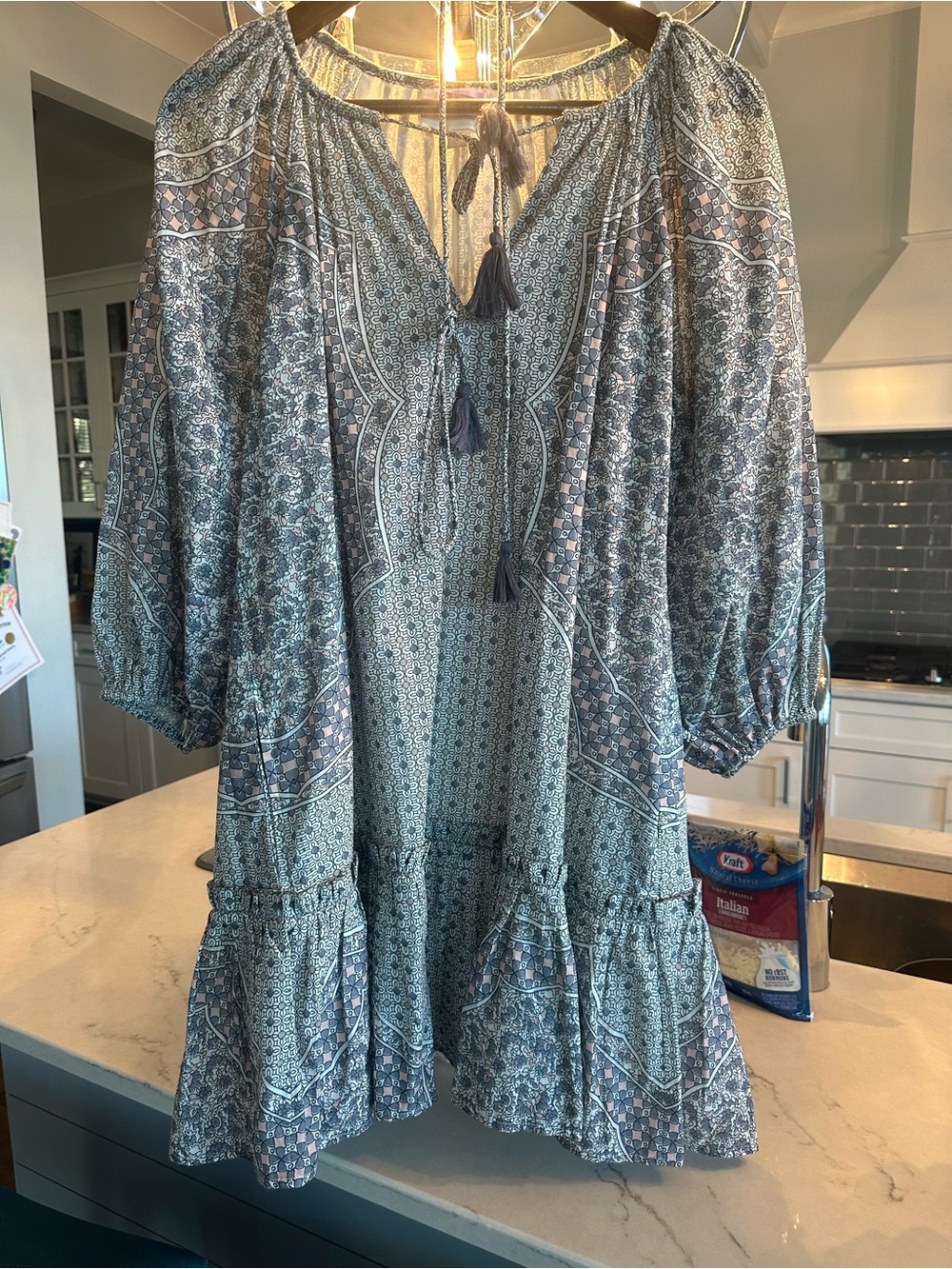 Cleobella- Lilac Label Summer Dress with Green Pattern- beautiful blue